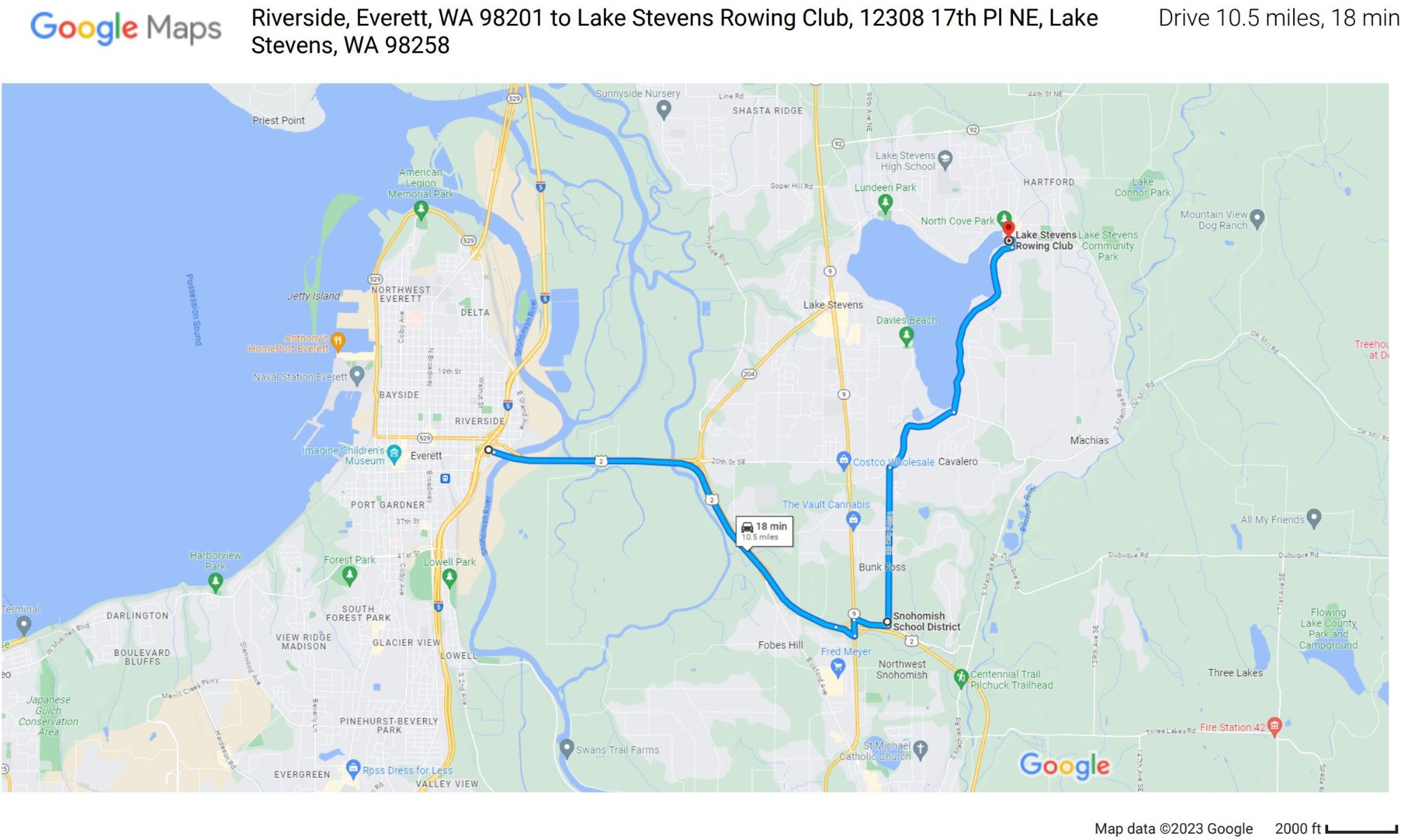 Google Directions Everett to LSRC